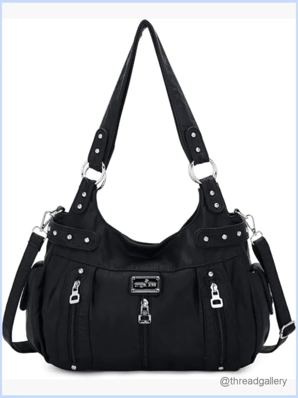 Large Washed Faux Leather Hobo Satchel Crossbody Shoulder Tote Handbag Purse